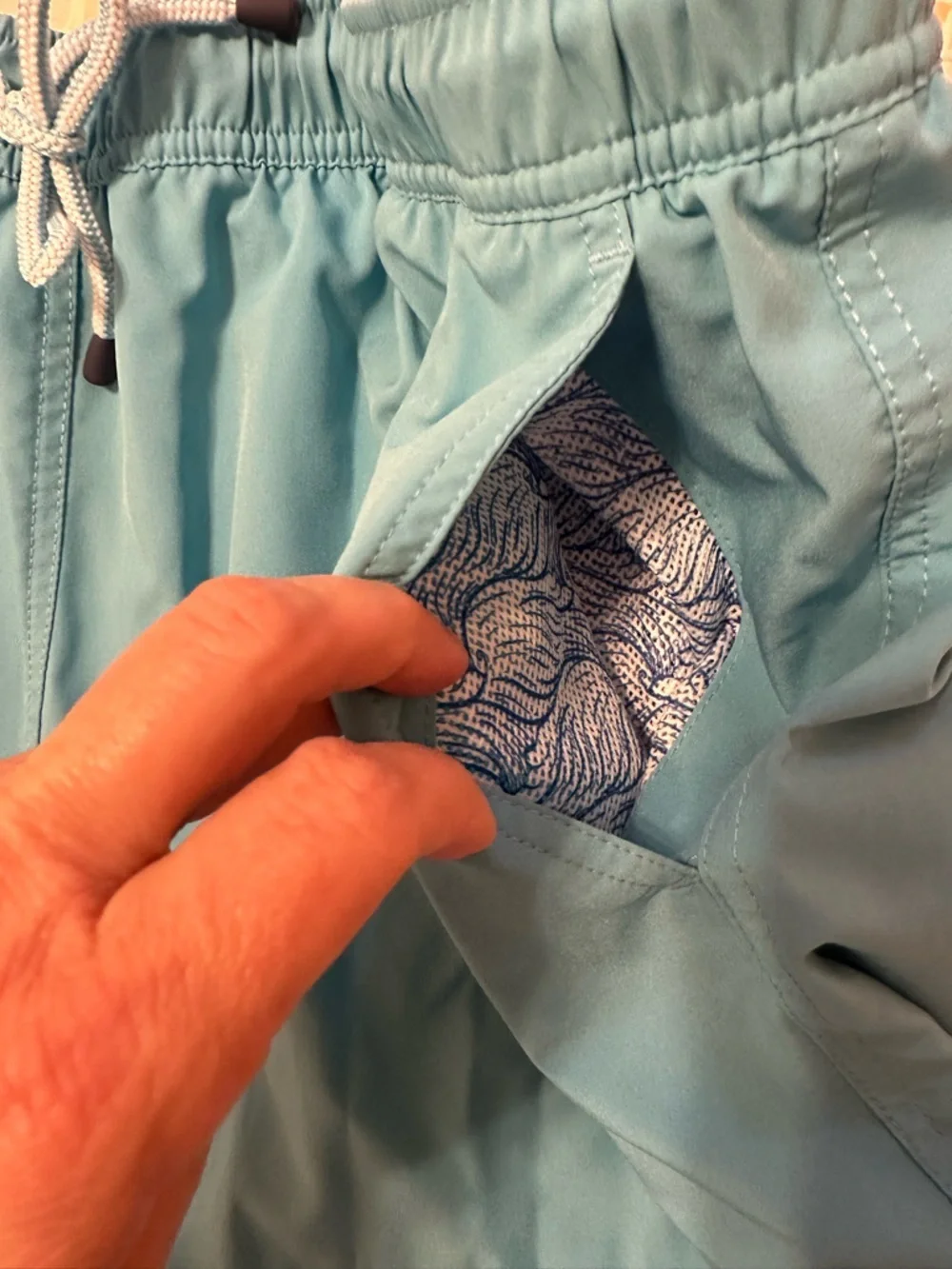 Peter Millar Teal Blue Casablanca Seaside Swim Trunks Magic Print UPF 50+